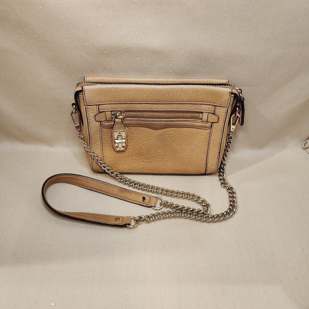 Rebecca Minkoff Small Crossbody Leather Purse Tote Beige Color Crossbody Bag